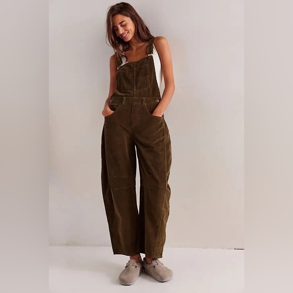 Free People Olive Corduroy Jumpsuit